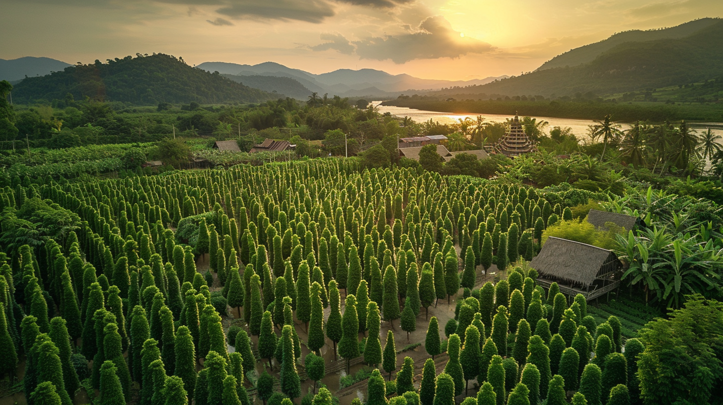 Aerial View of Cambodia's Vibrant Pepper Plantations