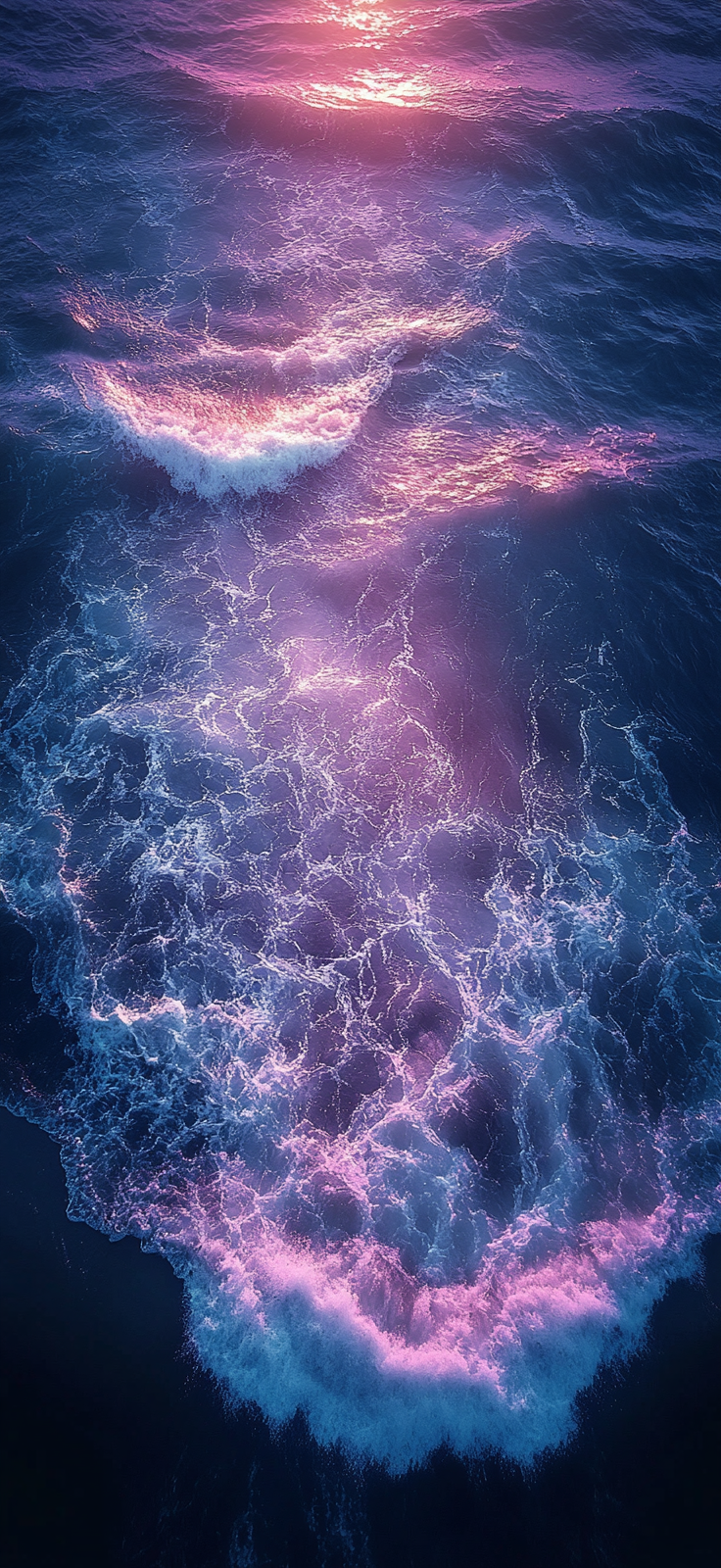 Aerial view of serene black sand beach at night.