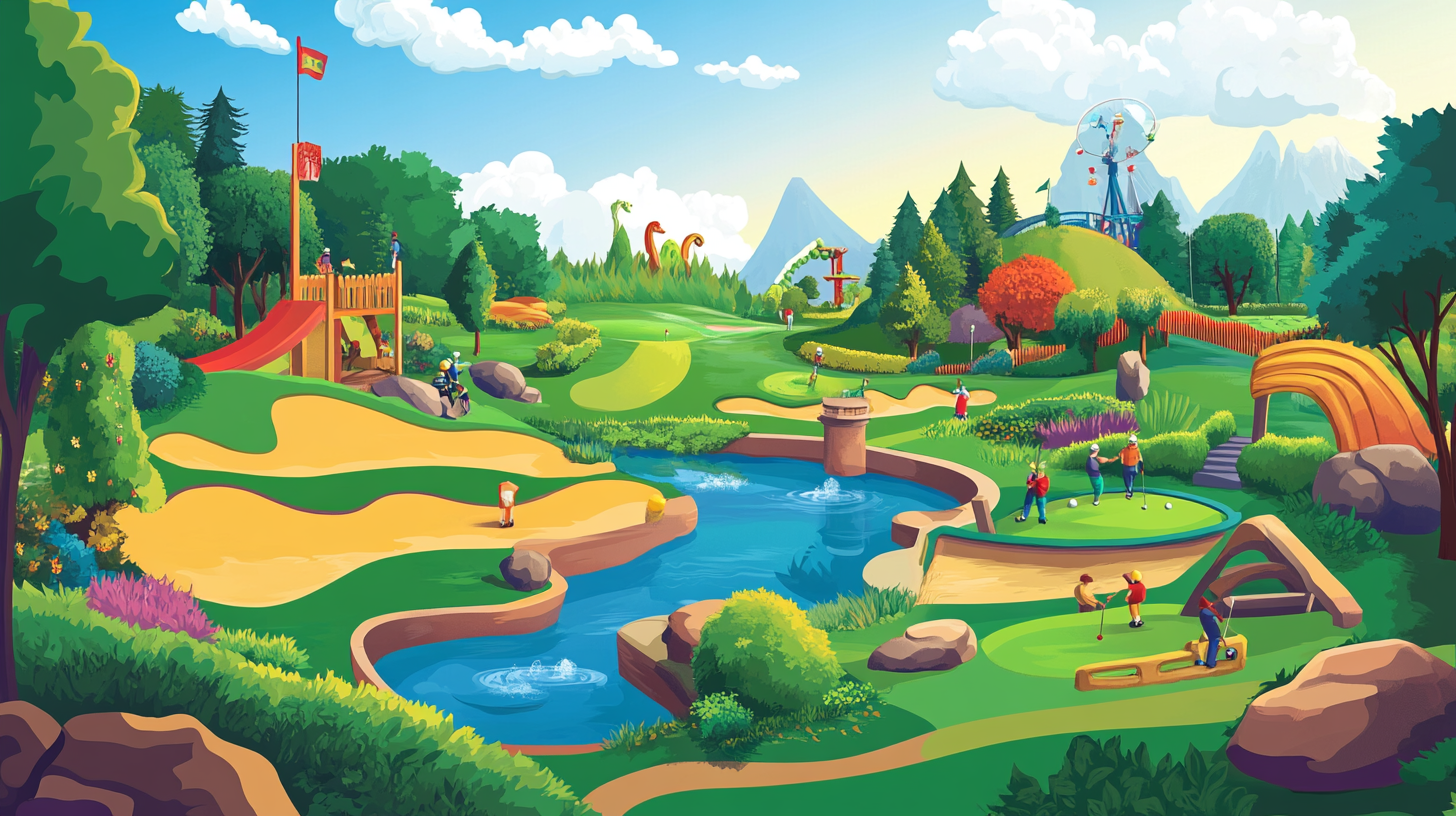 Affordable Golf Vouchers at Attractive Amusement Park Scene