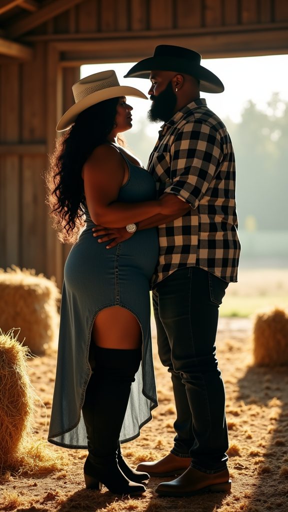 African American Couple Embracing in Rustic Barn