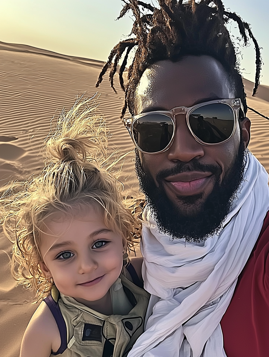 African American Model in Dubai Desert Sunset