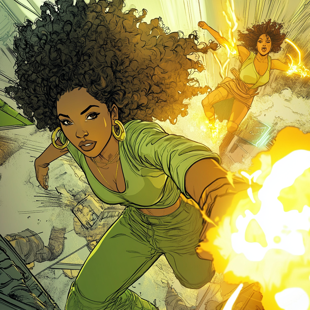 African American superhero saves women with superpowers in city