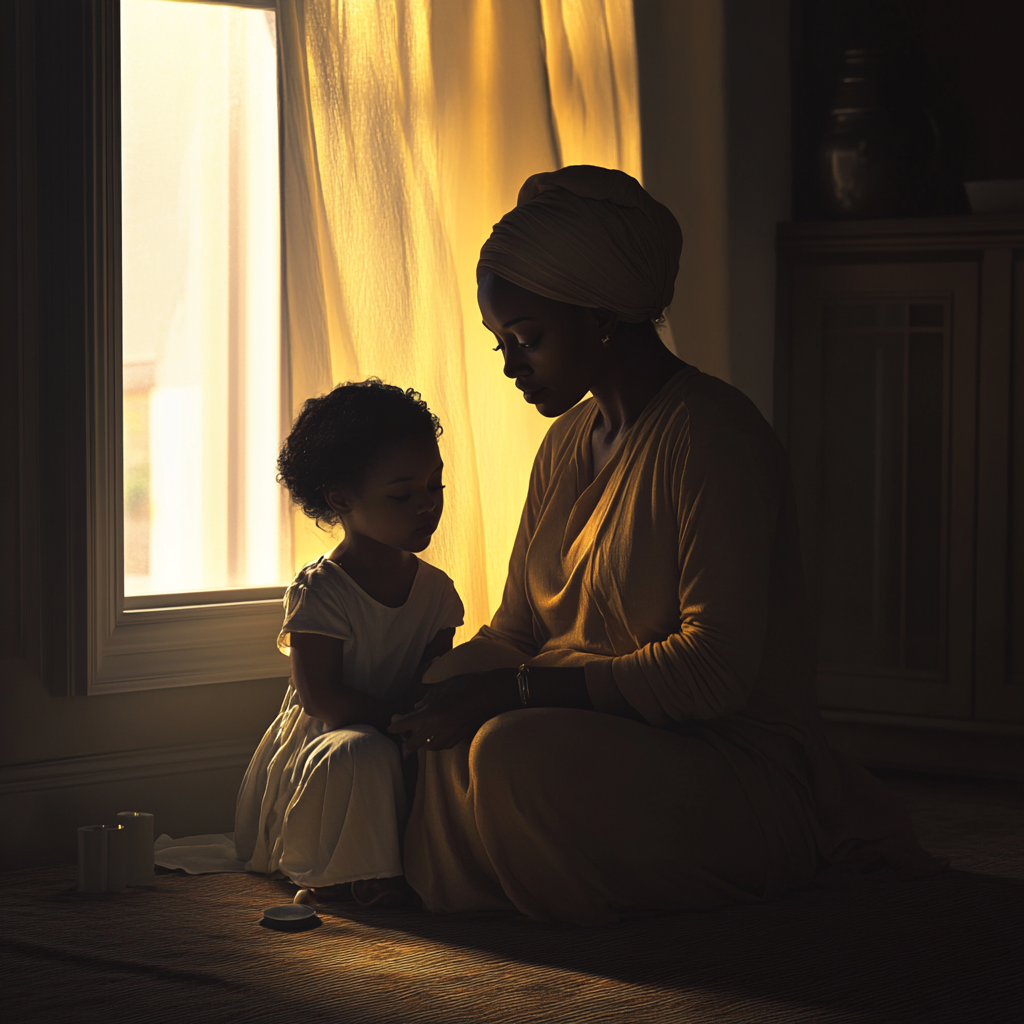 African Woman and Daughter in New American Home