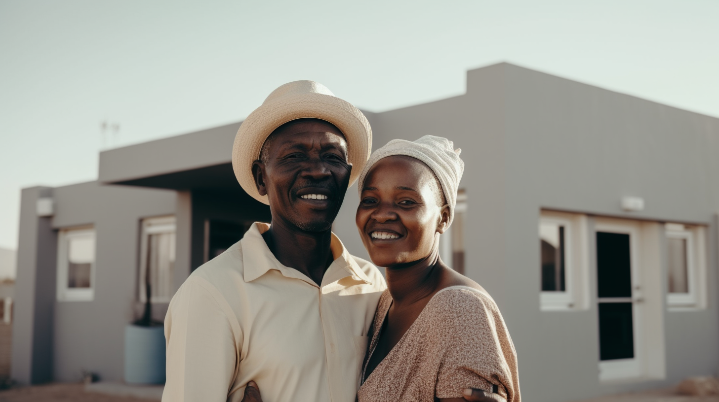 African couple happy in new South Africa home.