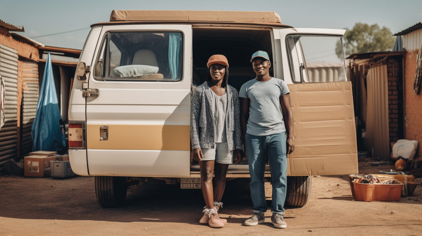 African couple moving into new home in township.