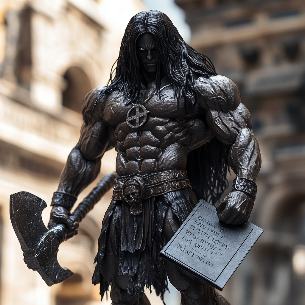 African god with muscles and Death Note book.