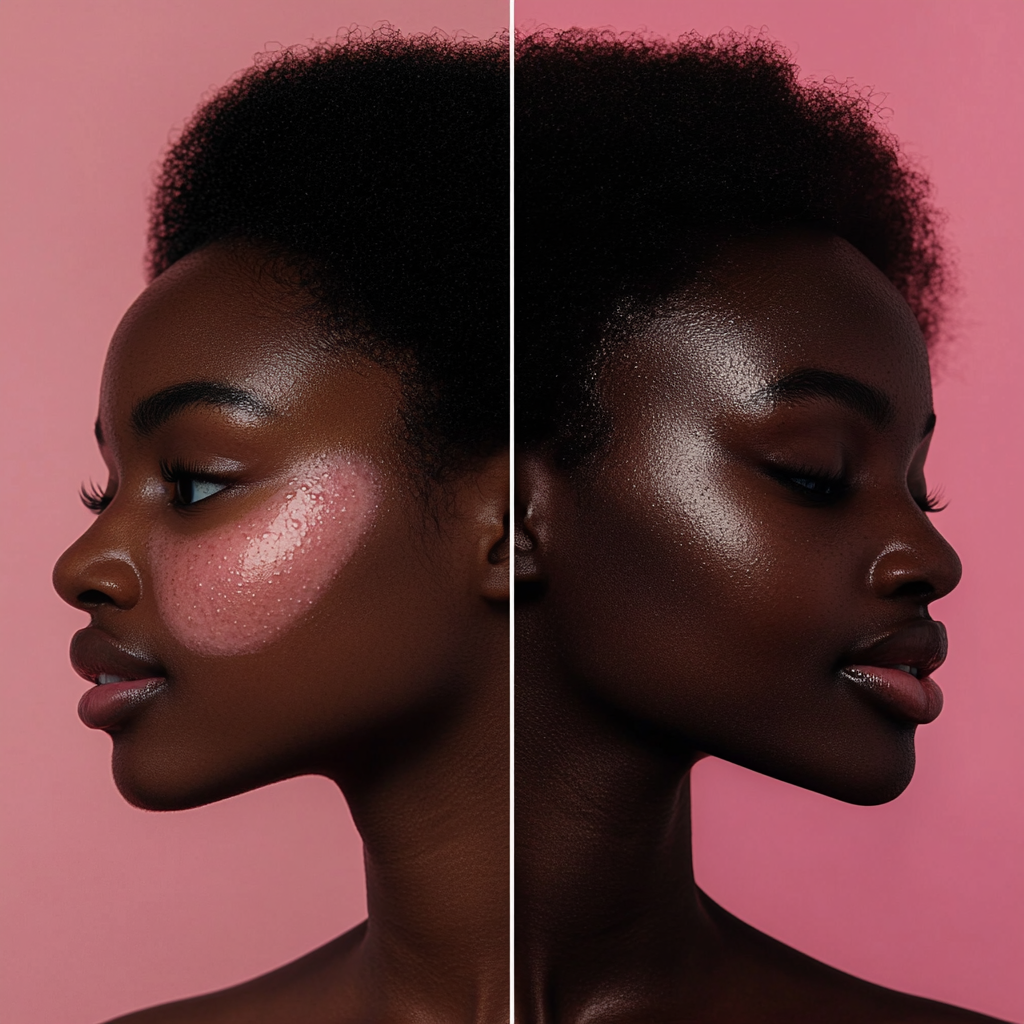 African model's skin transformation from uneven to flawless