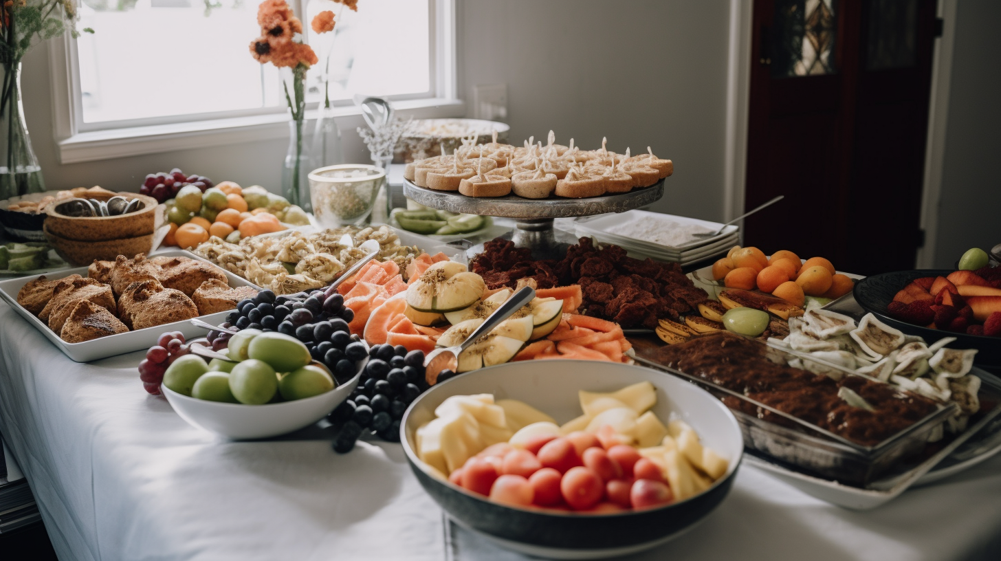 African wedding food platters at family house party