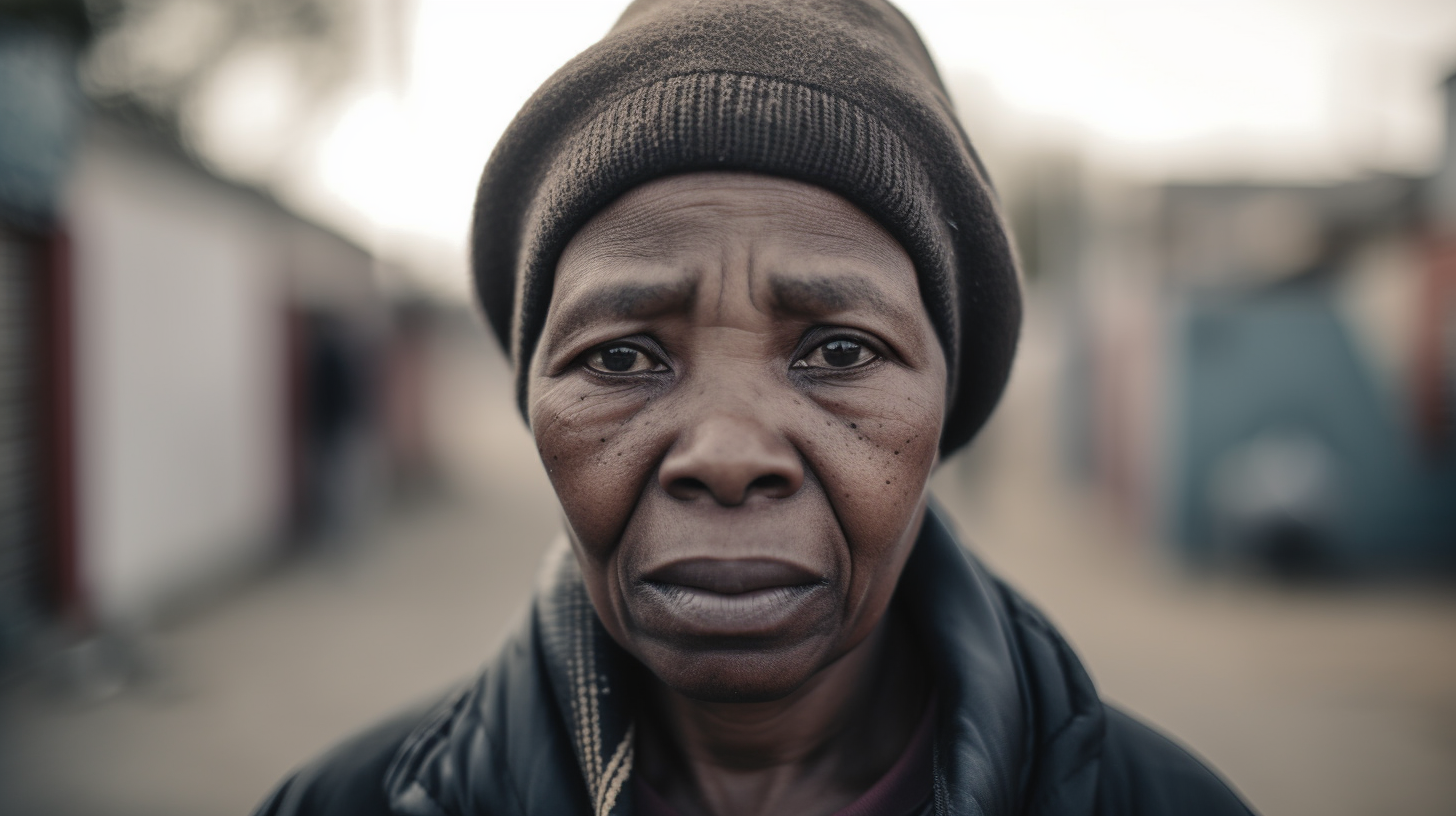 African woman in office township, South Africa. Hyperrealistic.