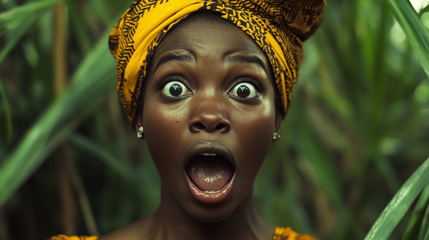 African woman in shock, essence of mythology depicted