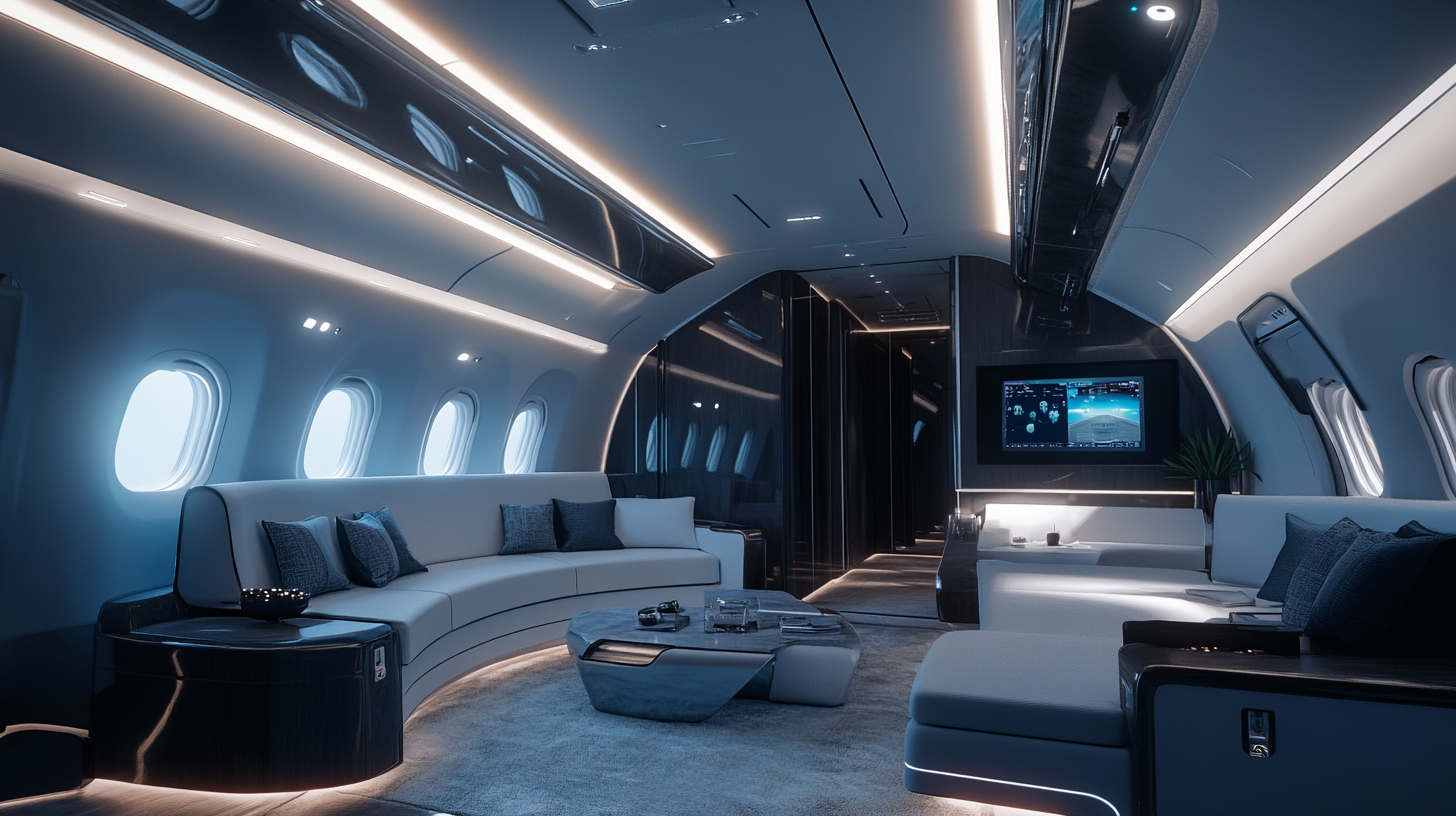 Aircraft interior design studio with widebody aircraft customization.