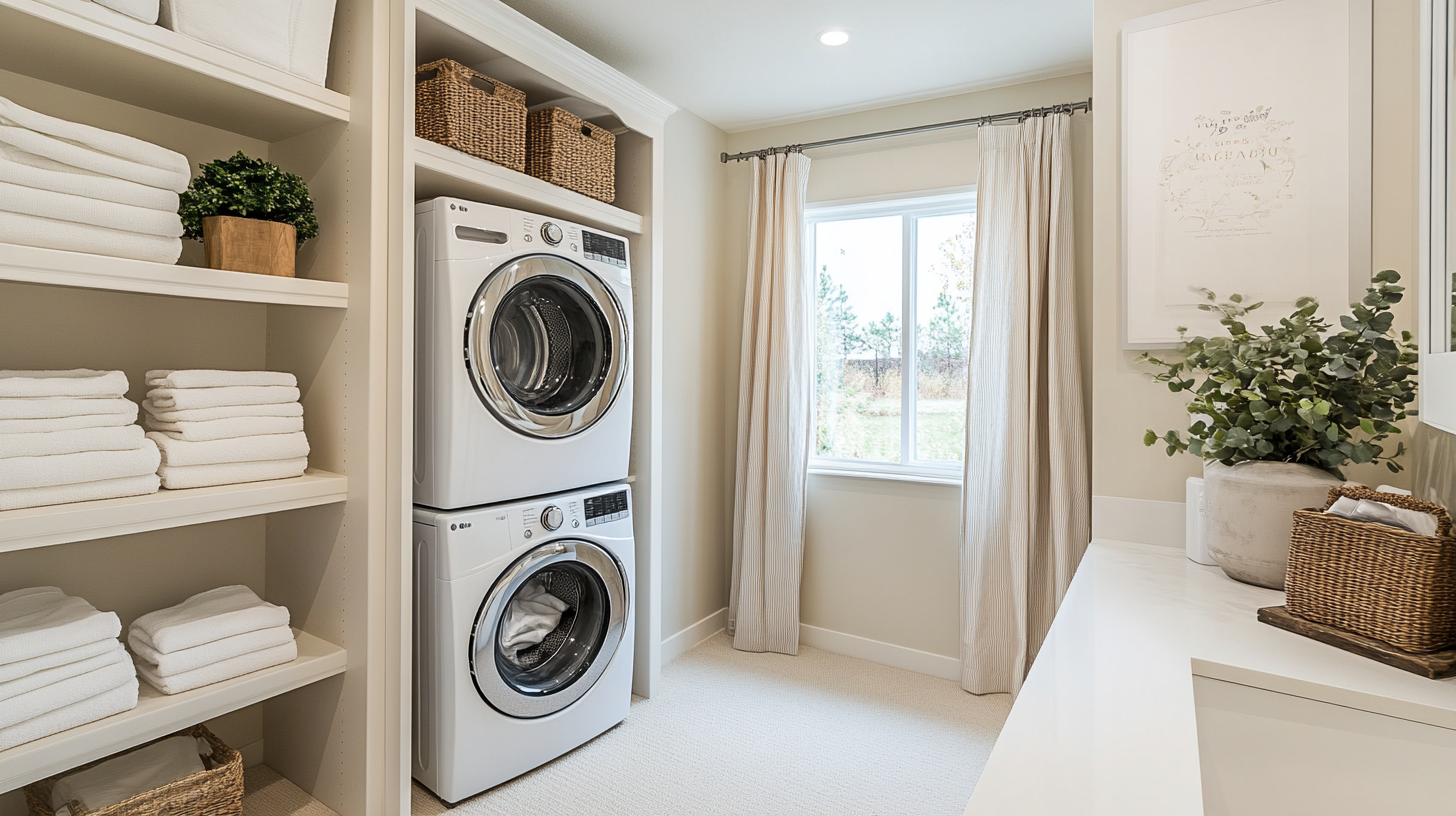 Airy Stacked Laundry Closet with Light Colors