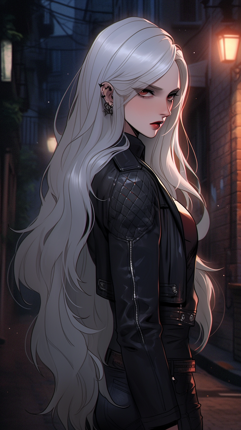 Albino Woman in Gothic Style, French Alley Night