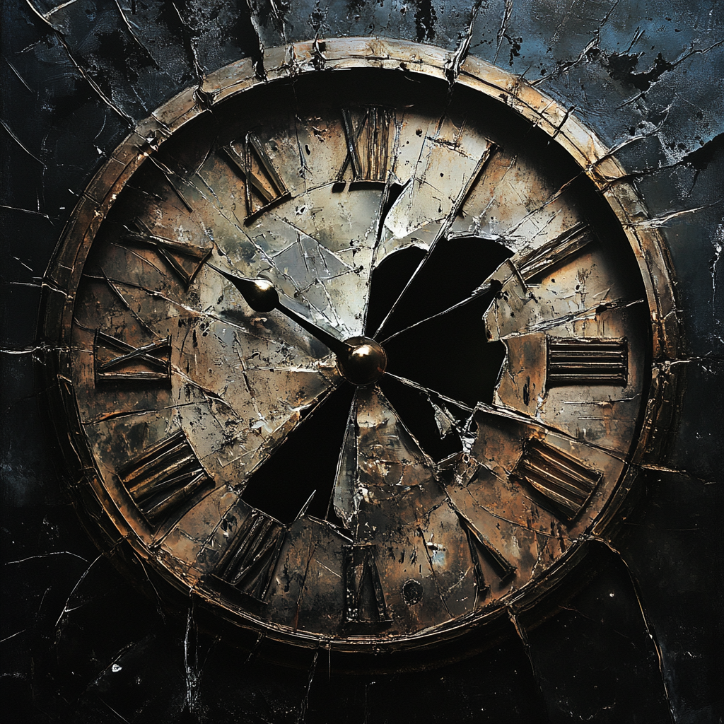 Album Cover Symbolizing Time Passage and Introspection in Dark Tones