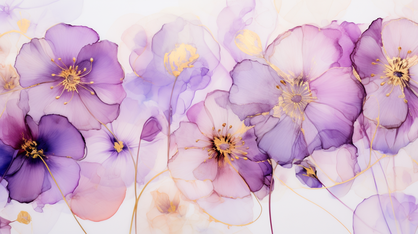 Vibrant Alcohol Ink Background with Pastel Flowers