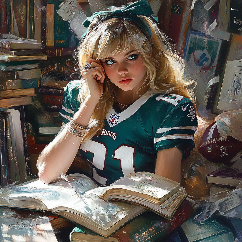 Alice's Birthday Party with Books, Eagles Jersey, Ring.