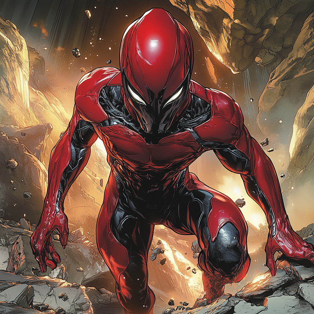 Alien Male Superhero in Red Costume Illustration