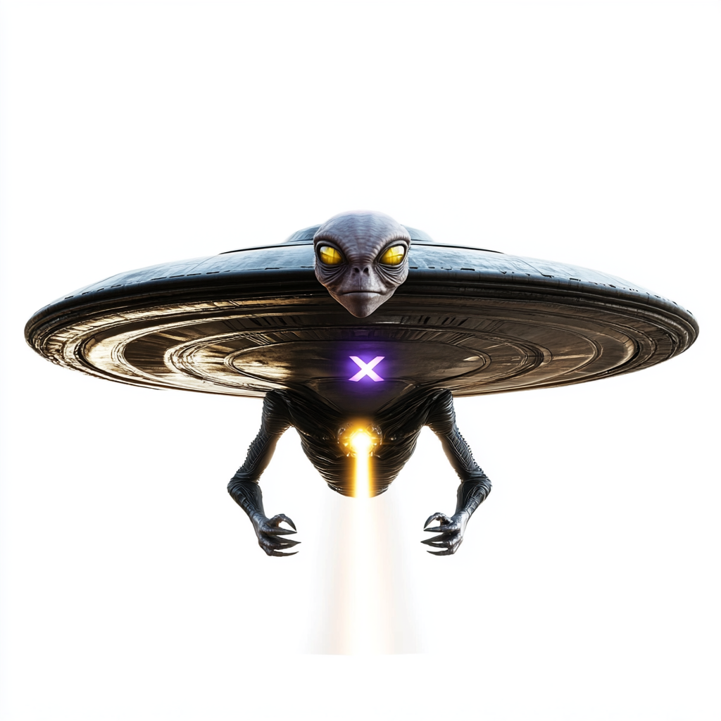 Alien in high tech armor inside UFO beam.