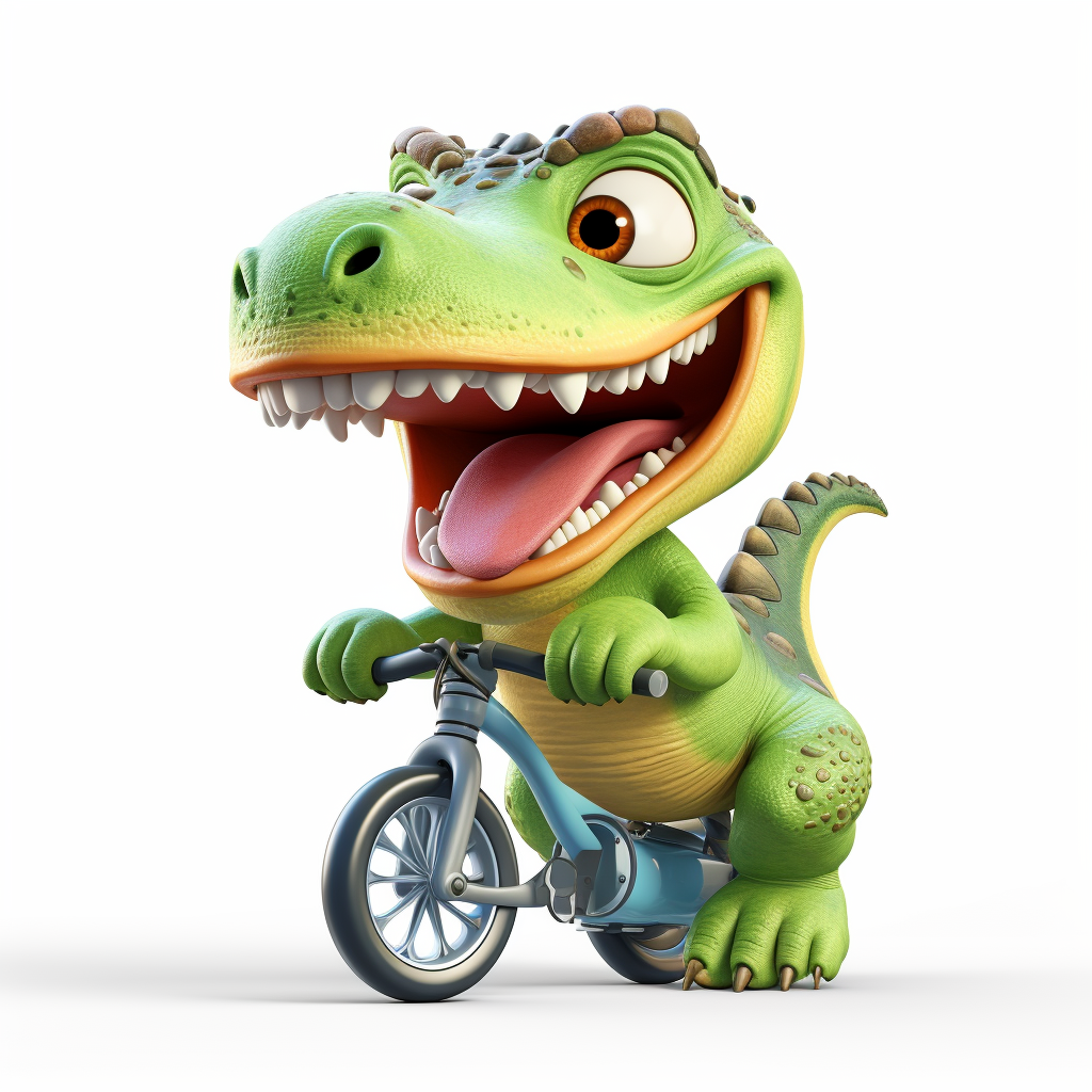 Alt Image Text: Cute baby dinosaur on colorful side bike tires.