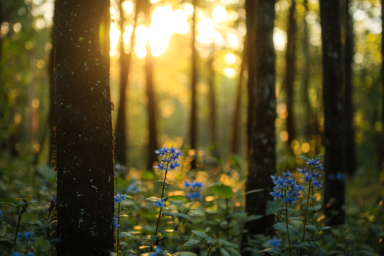 Alt Image Text: Realistic macro photography of Asian forest flowers.