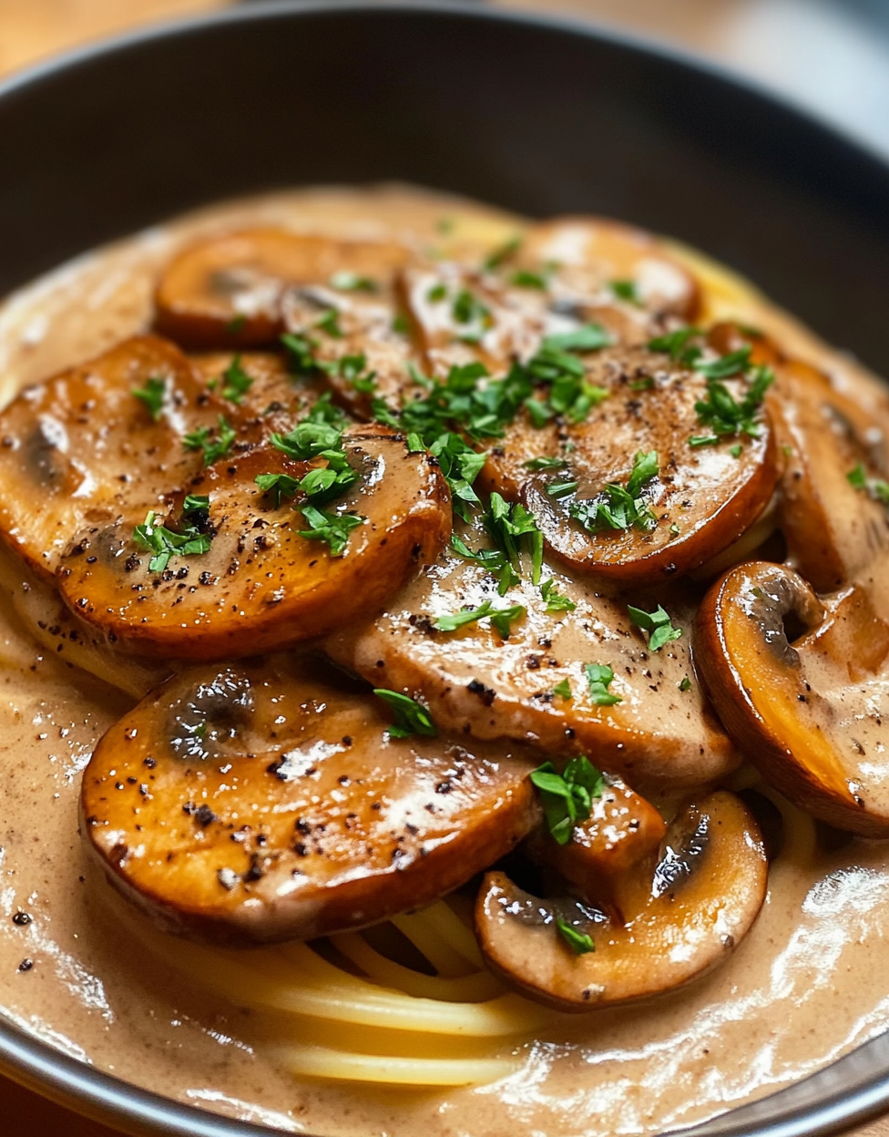 Amateur Reddit photo of creamy mushroom pasta dish.