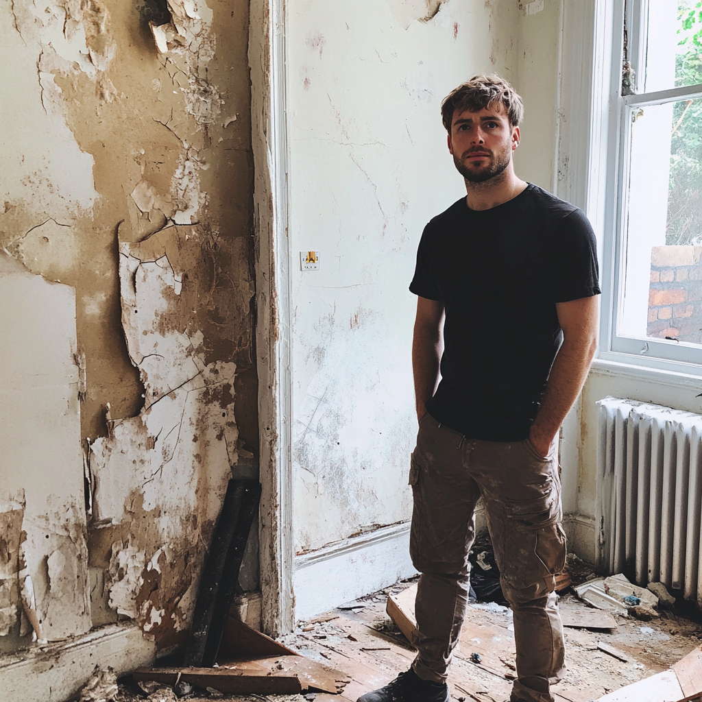 Amateur photo of British man in old house.