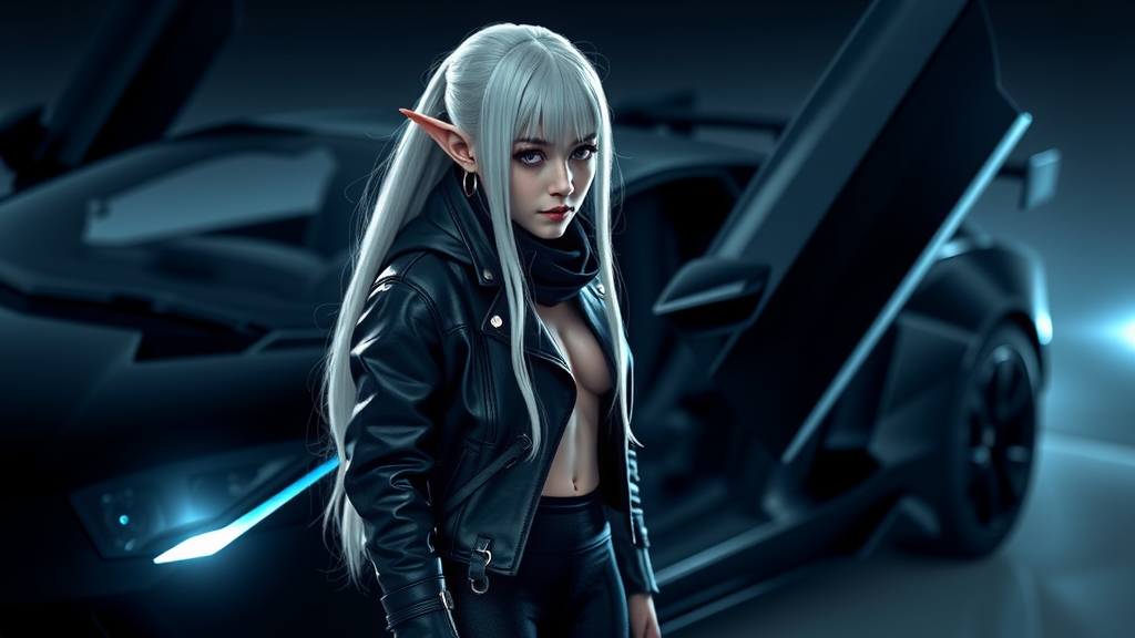 Amazing 8k Ultra HD Elf Girl Near Lamborghini