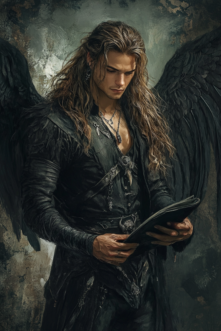 Amazingly detailed fantasy illustration of elegant androgynous man.