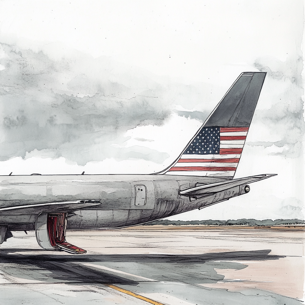 American Aircraft on Tarmac under Cloudy Sky