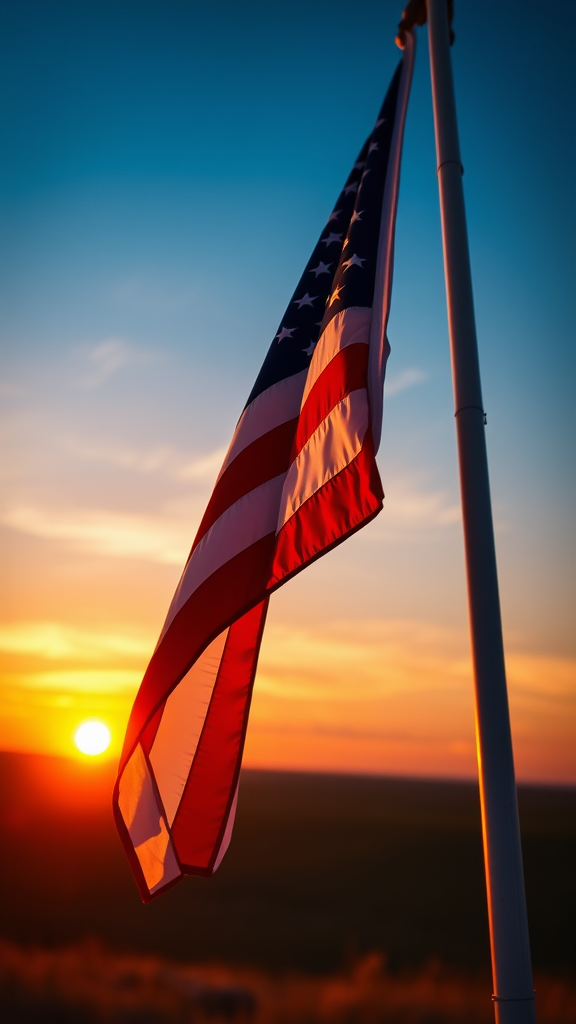 American Flag at Sunset Mobile Wallpaper