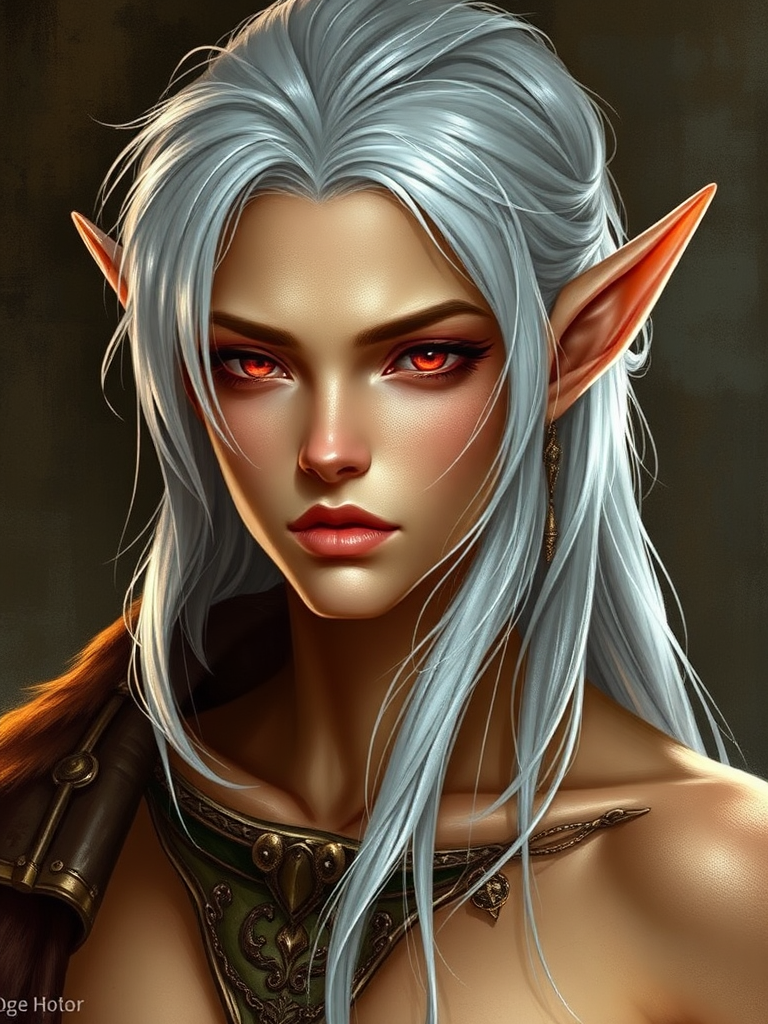 An Androgynous High Elf With Golden Skin.