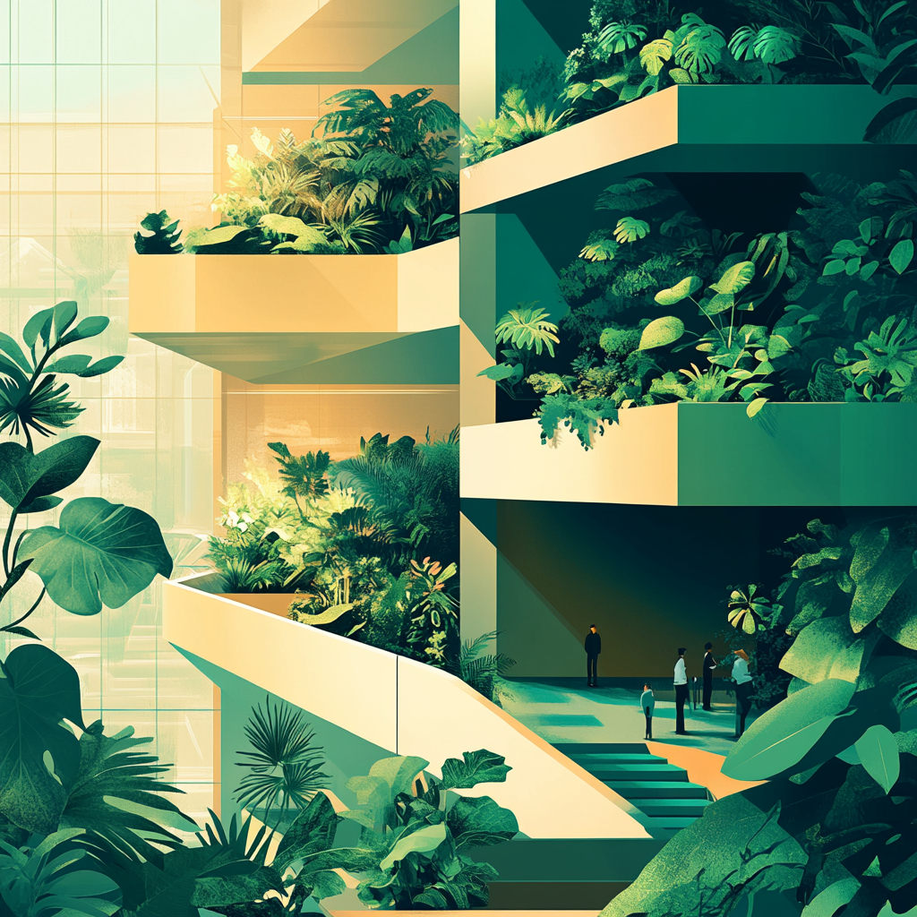 An Architectural Poster Showing Biophilia in Lobby of Hotel