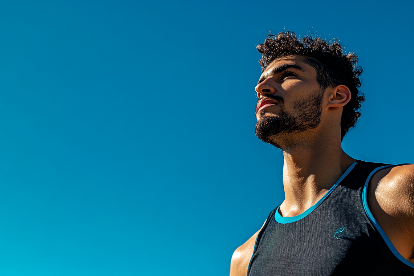 An Athletic Male in Sportswear Under Blue Sky