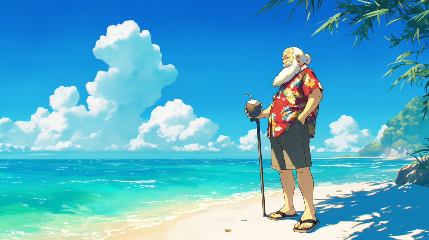 An Elderly Man on a Tropical Beach