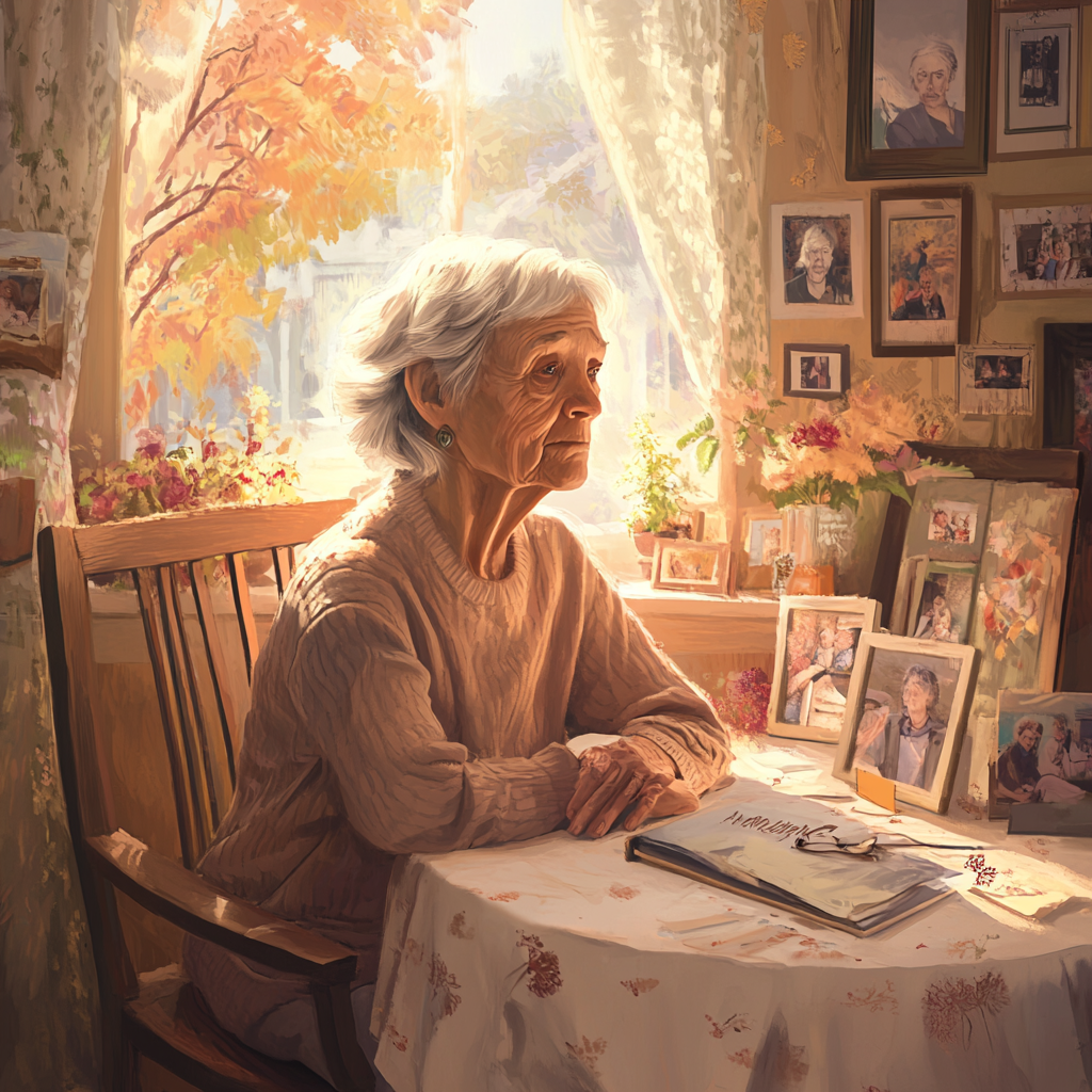 An Elderly Person Reflects Surrounded by Memories