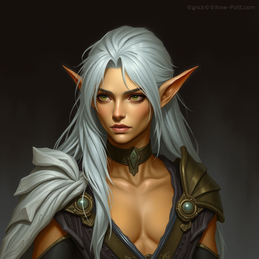 An Elf with Gold Skin and Silver Hair