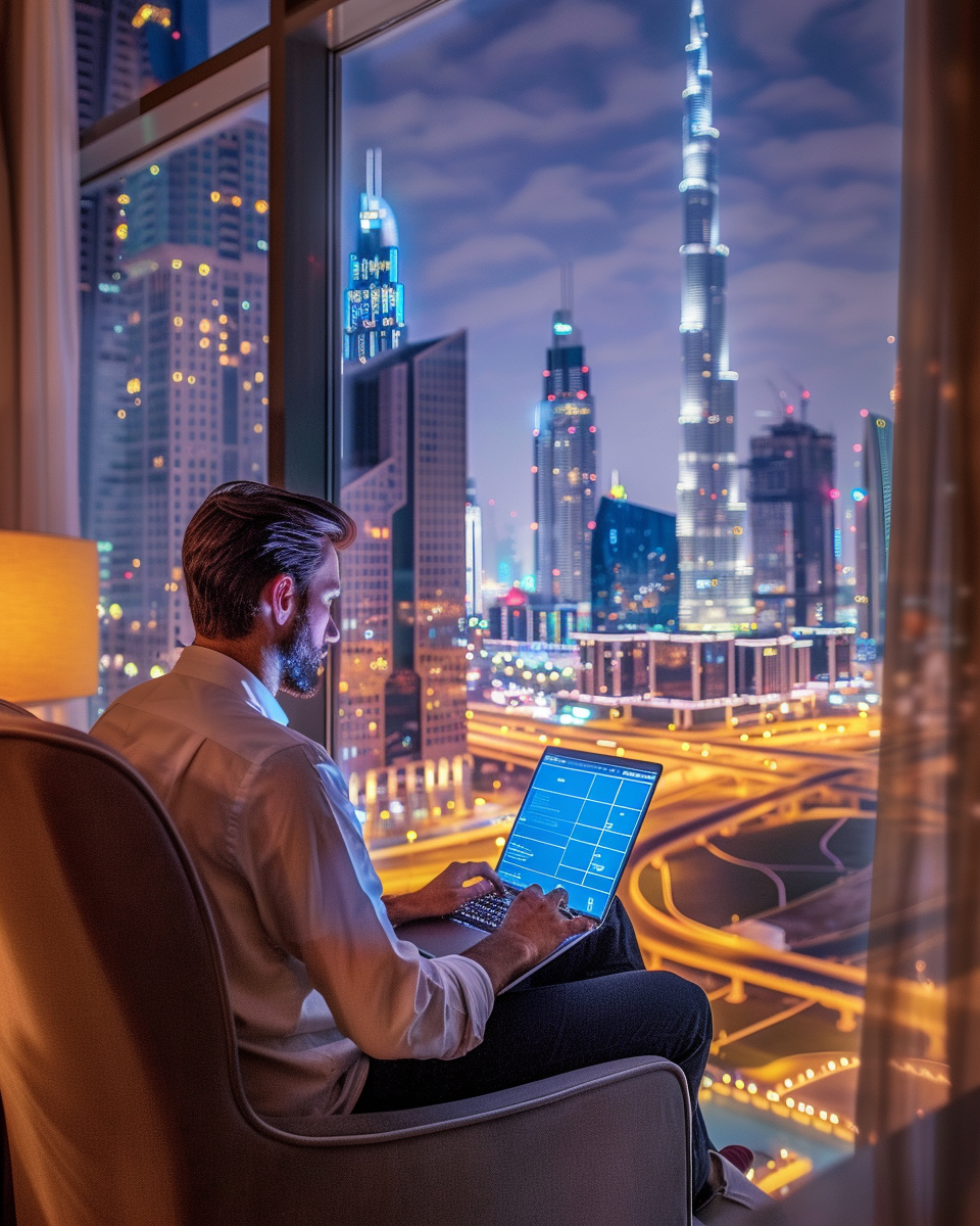 An Entrepreneur Working in Luxurious Hotel Suite in Dubai