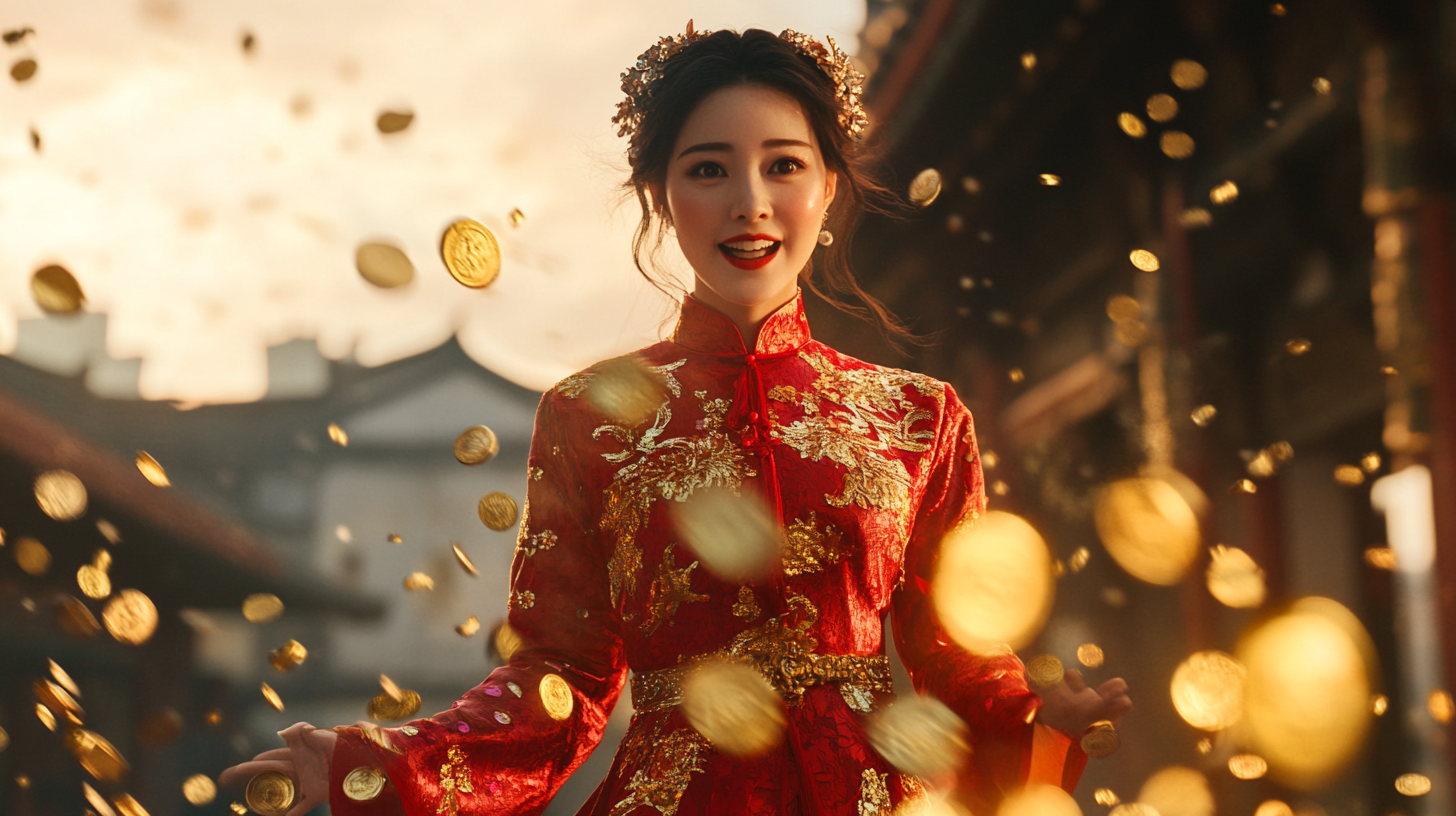 An Evil Chinese Woman in Red Dress Dancing