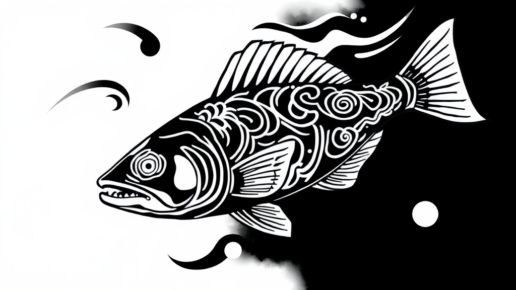 An Illustrated Maori-Style Fish in Black and White.