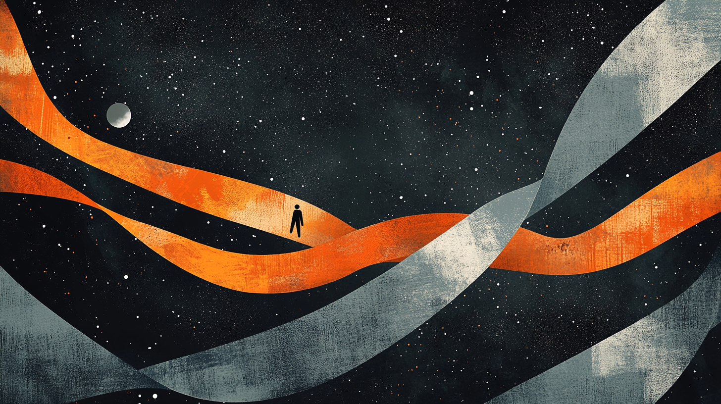 An Interstellar Journey Through Orange and Gray Ribbons