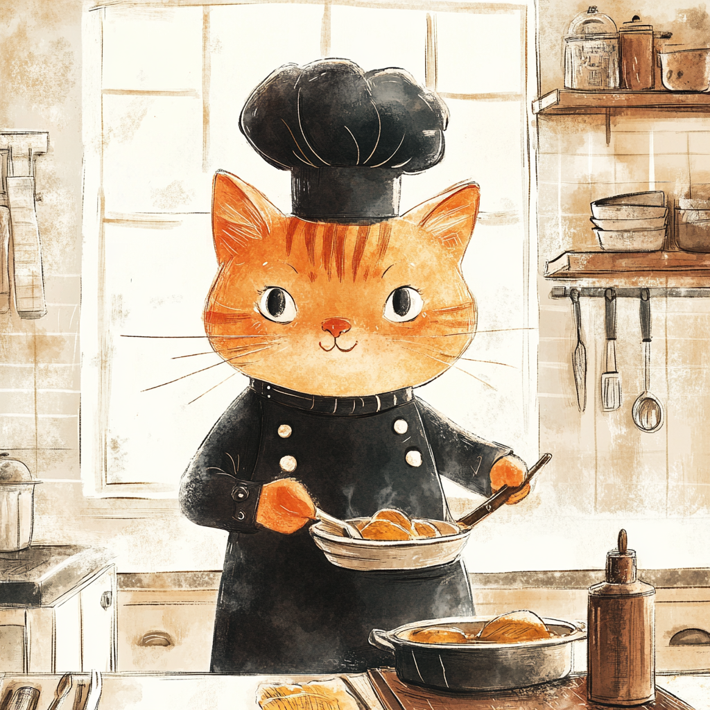 An Orange Cat Cooks in Kitchen Painting