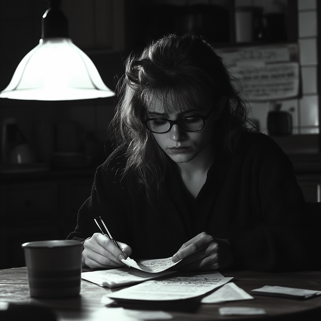 An Upset Woman Writing a Letter in 1992