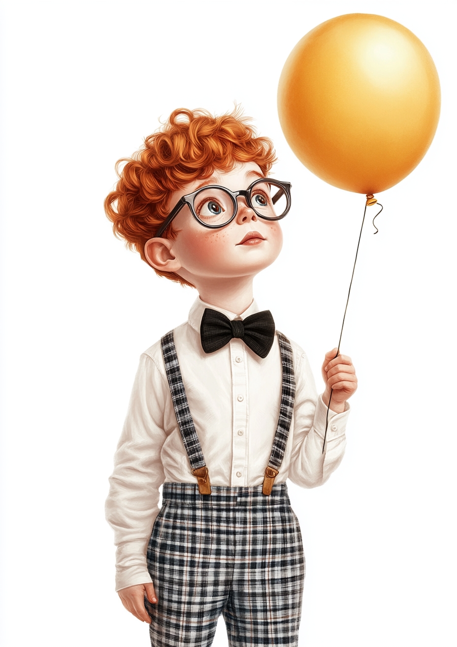 An adorable boy in glasses with a balloon.