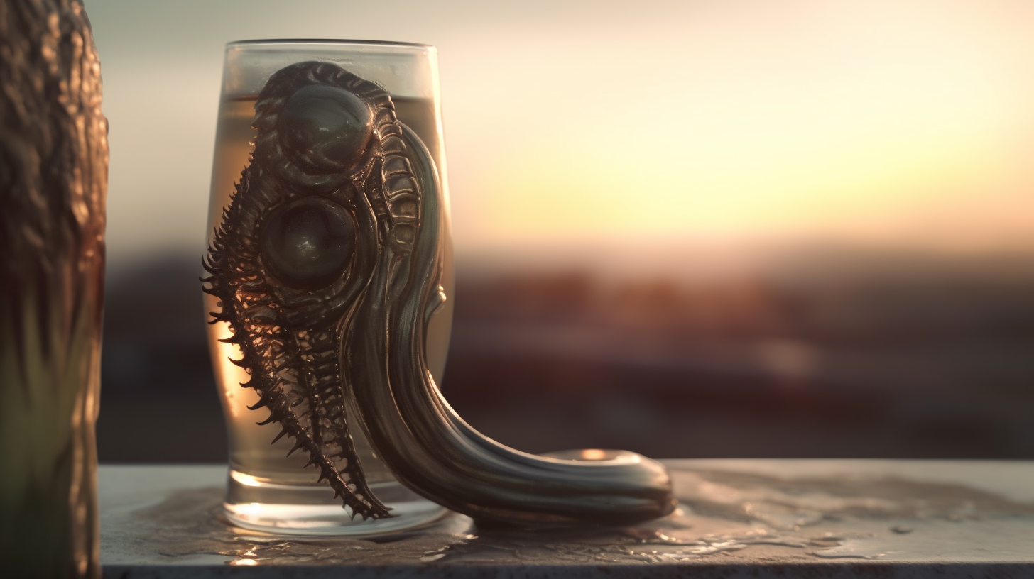 An alien tentacle holding a glass of whiskey.