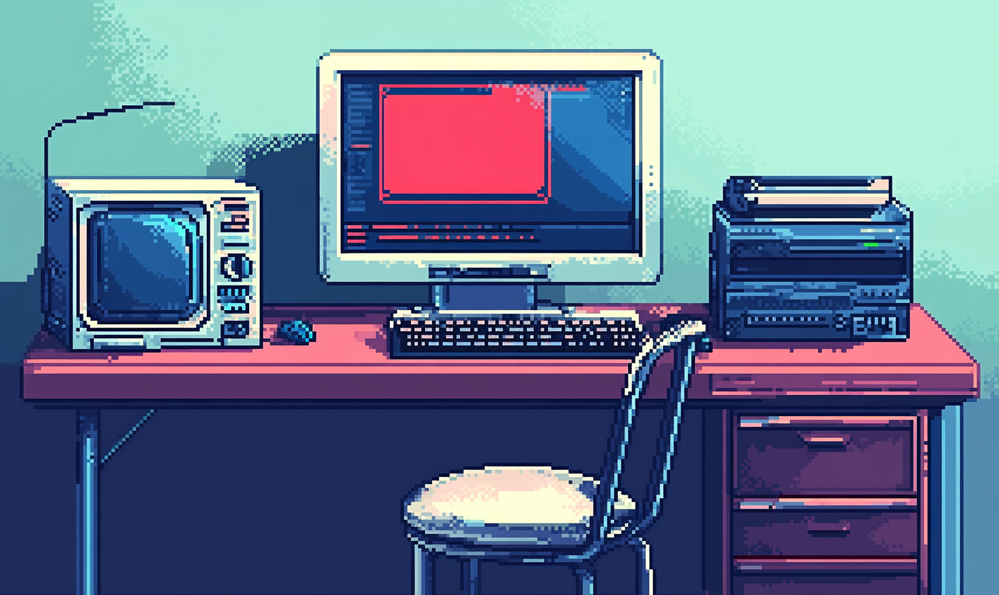 An artistic retro pixel image of technology gap.