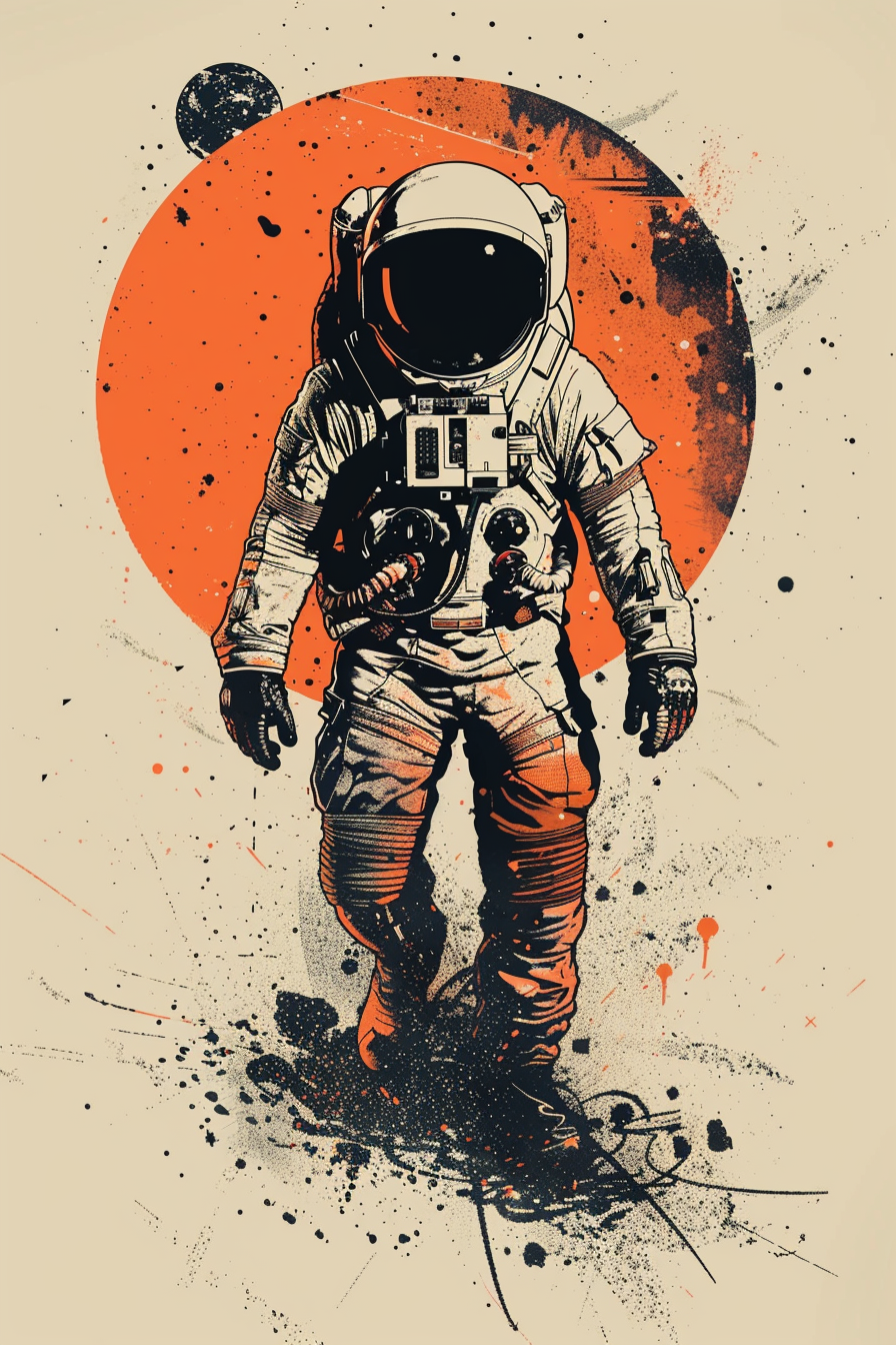 An astronaut on Mars in a surreal illustration.