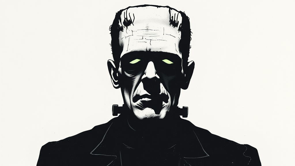 An eerie image of Frankenstein's monster in ink.