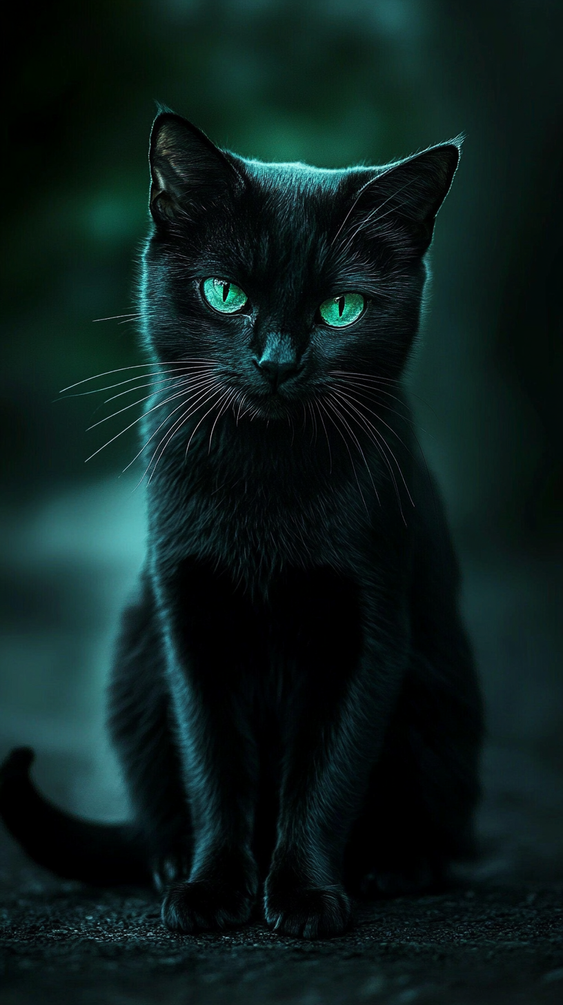 An elegant black cat in a dim room