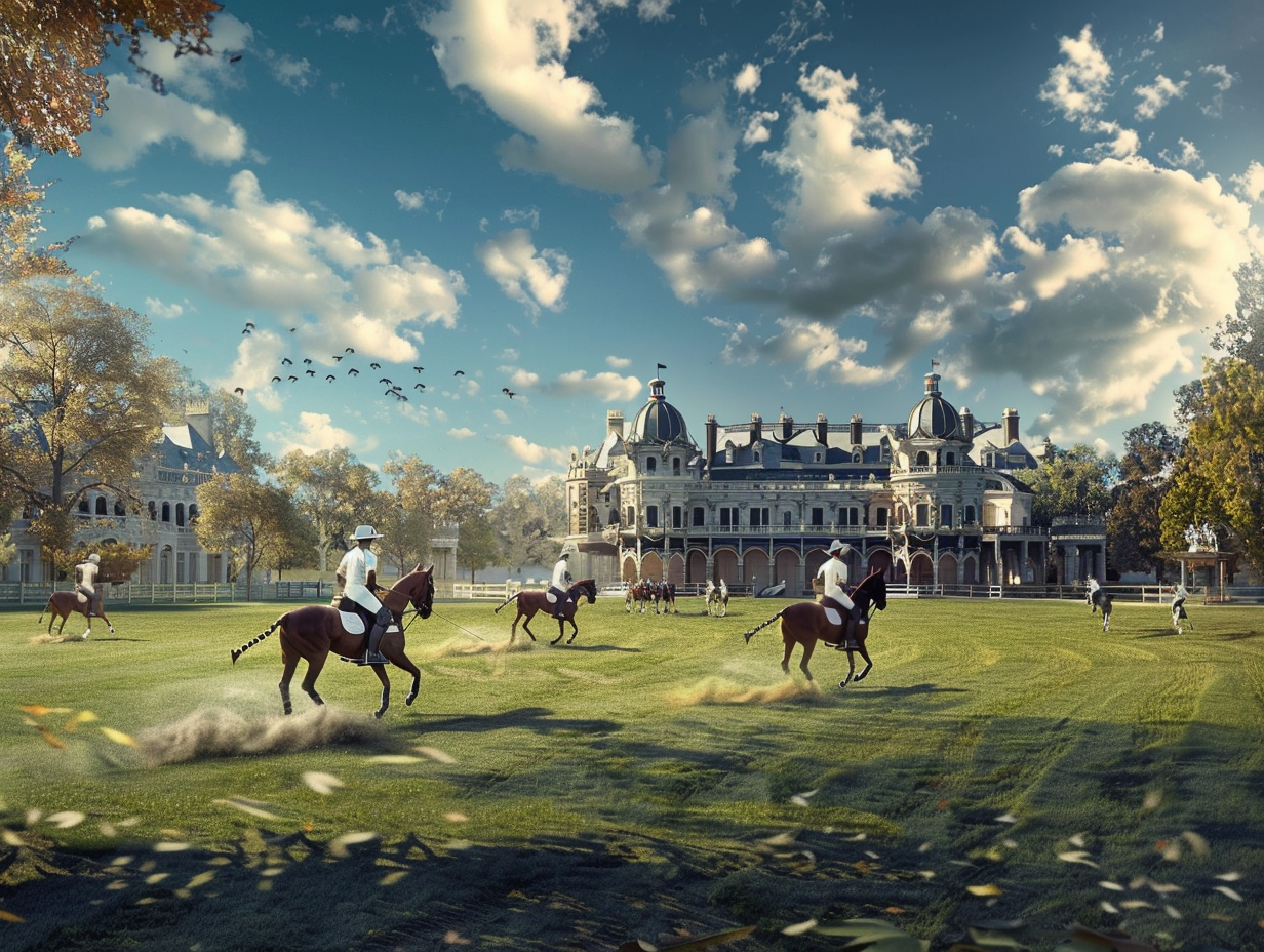 An elegant polo game on horseback, high resolution.