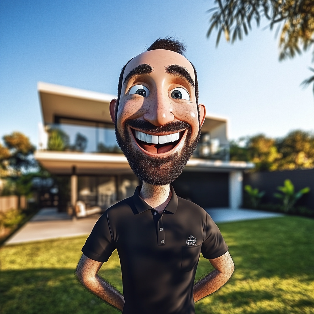 An engineer with big smile at modern house